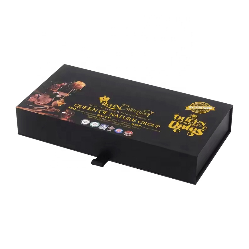Custom Chocolate Hinged Lid Magnetic Rigid Box With Custom Insert, Gold Foil Stamping &amp; Ribbon Candy Luxury Gift Packaging Box