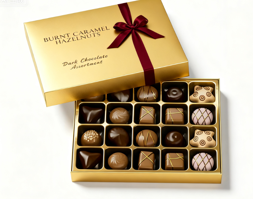 Customized Printed Cardboard Chocolate Gift Box for Candy, Biscuit, Christmas Packaging, with Ribbon Bow