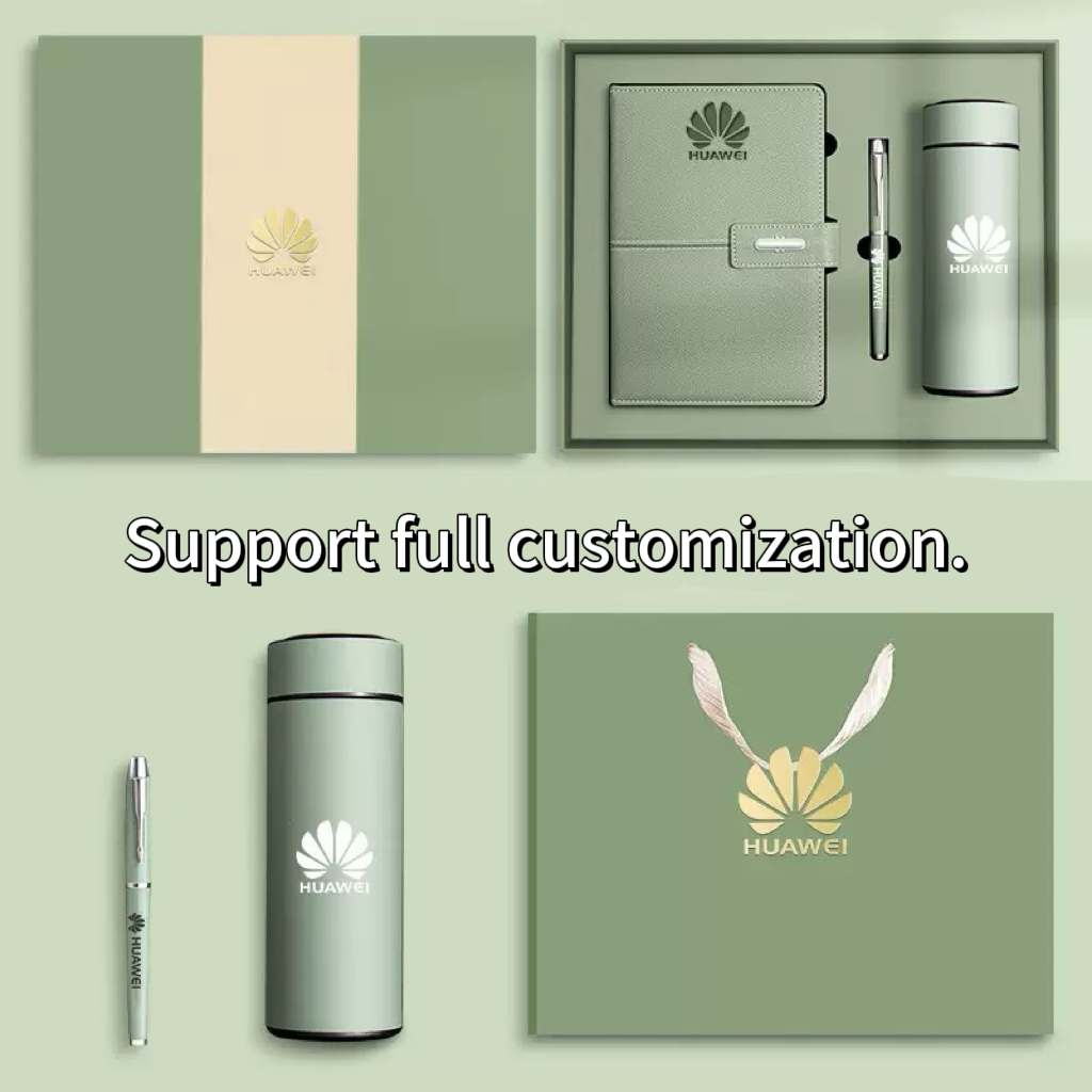 Custom Logo Luxury A5 PU Leather Notebook Journal Gift Set With Pen, Thermal Mug &amp; USB, Promotional Wholesale Business