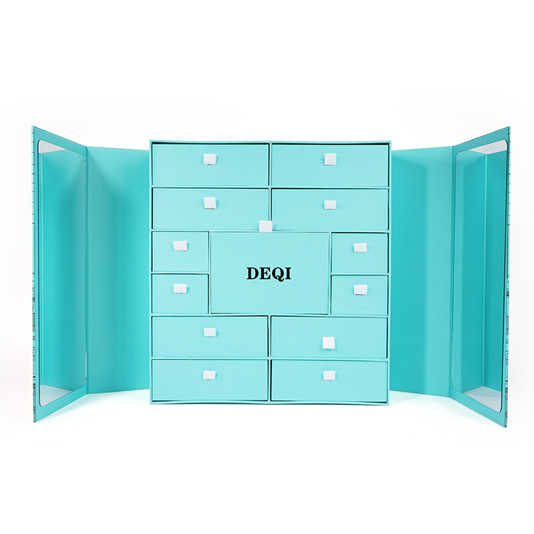 Custom Christmas Holiday 24 Day Gift Packaging Jewelry Beauty Makeup Cosmetic Perfume Lip Gloss Kit Advent Calendar Paper Boxes