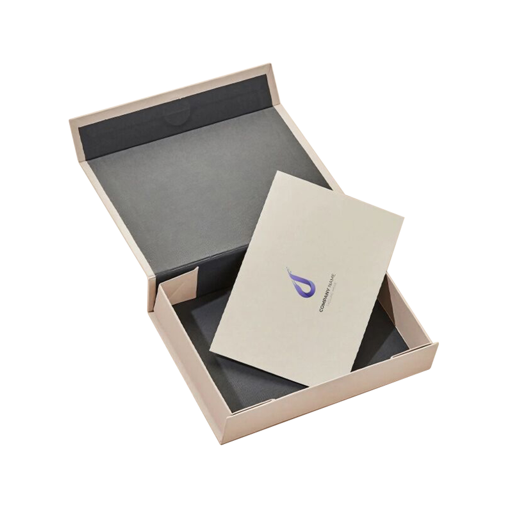 Custom Logo Beige Magnetic Gift Box with Matching Card Insert for Corporate Greetings