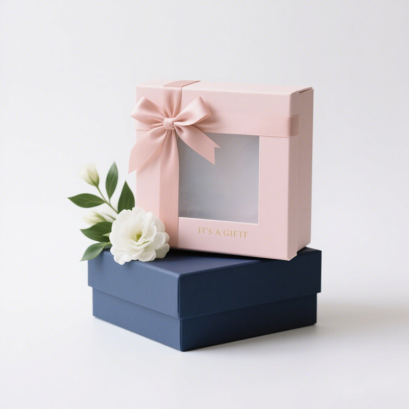 Wholesale Custom Cardboard with Ribbon Decoration Birthday Holiday Gift Box Sturdy Gift Box with Transparent Window