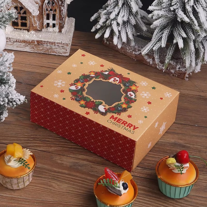 Hot Sale Christmas Biscuits &amp; Candy Gift Box Transparent Window with Santa Claus &amp; Snowman Design for Holiday Milk Gifts