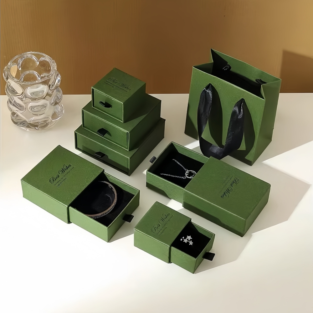 Custom Portable Rigid Drawer Jewelry Box with Embossing and Textured Paper Logo Luxury Gift Packaging for Rings and Necklaces
