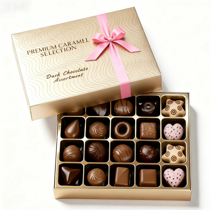Customized Printed Cardboard Chocolate Gift Box for Candy, Biscuit, Christmas Packaging, with Ribbon Bow