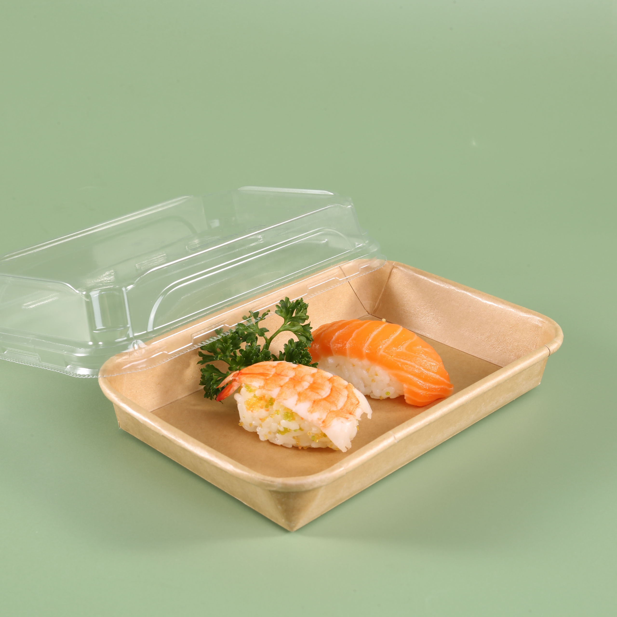 Wholesale Takeaway Sushi Packaging Box Custom Disposable Take Out Brown Kraft Paper Cake Bakery Box With Clear Lid