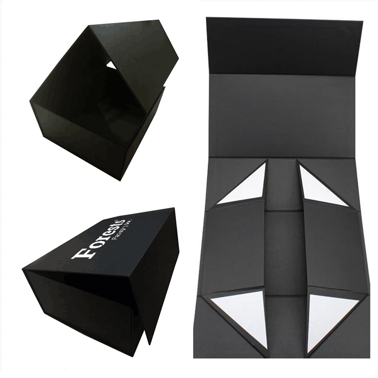 Custom Luxury Black Paper Logo Magnetic Printed Foldable Cardboard Flat Pack Gift Box
