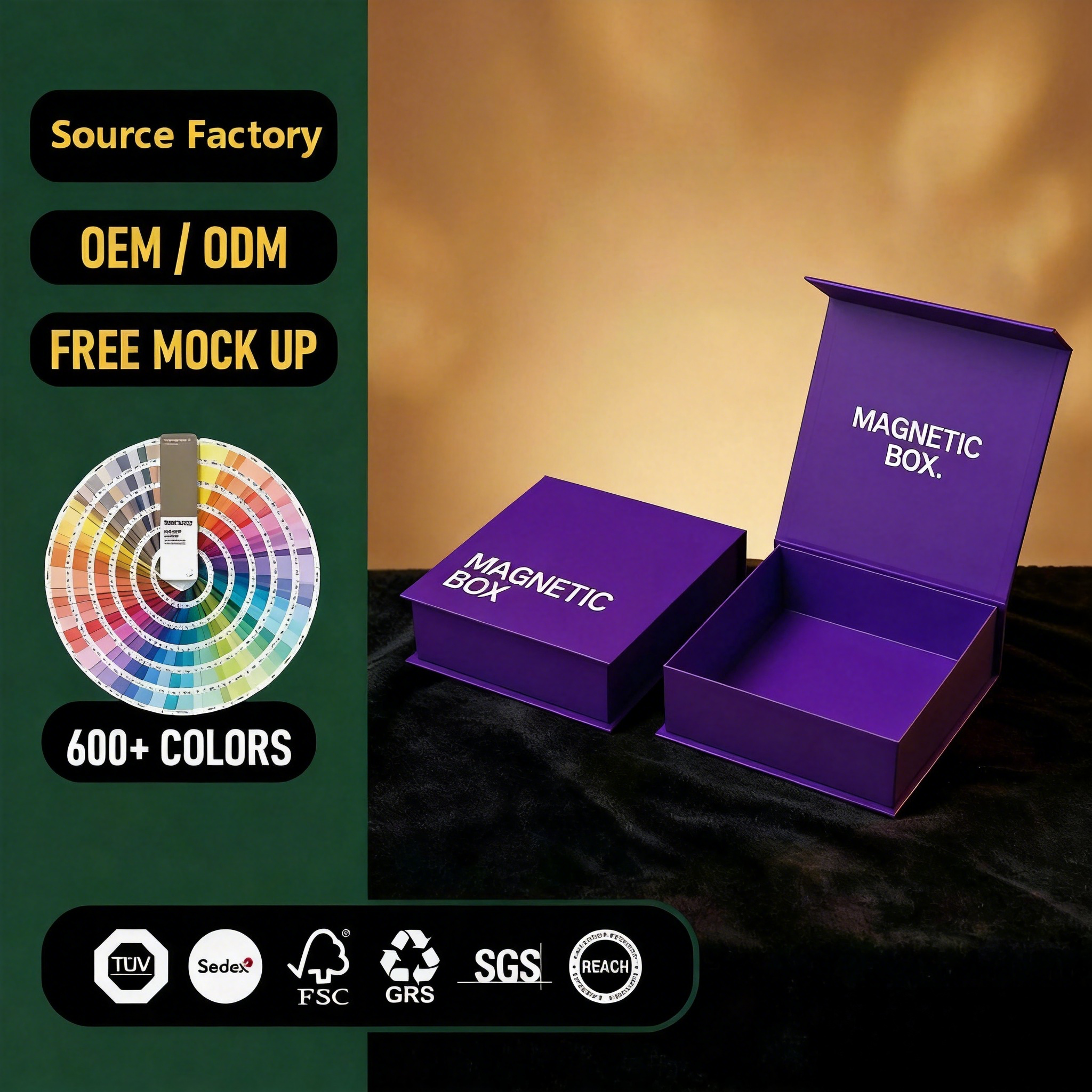 Custom Logo Premium Folding Gift Box with UV Coating Sponge Lining Magnetic Closure &amp; Ribbon-High End Rigid Cardboard