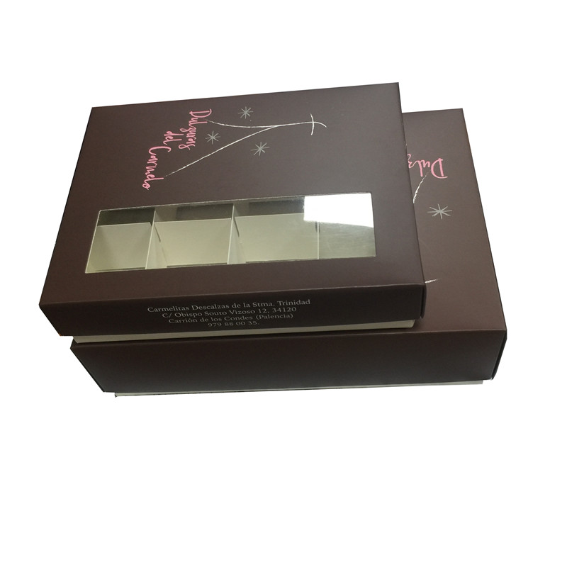 Custom Printed Clear Window Biodegradable Paper Chocolate Truffle Packaging Box with Divider Matt Lamination Folders Style