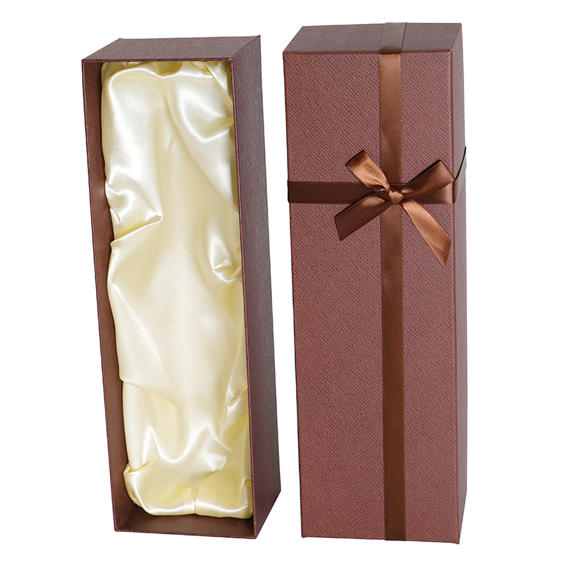 Custom Logo Rigid Carton Red Wine Single Bottle Box Ribbon Decorated Water Glass Box Rectangular Carton with PE Tray Built-in