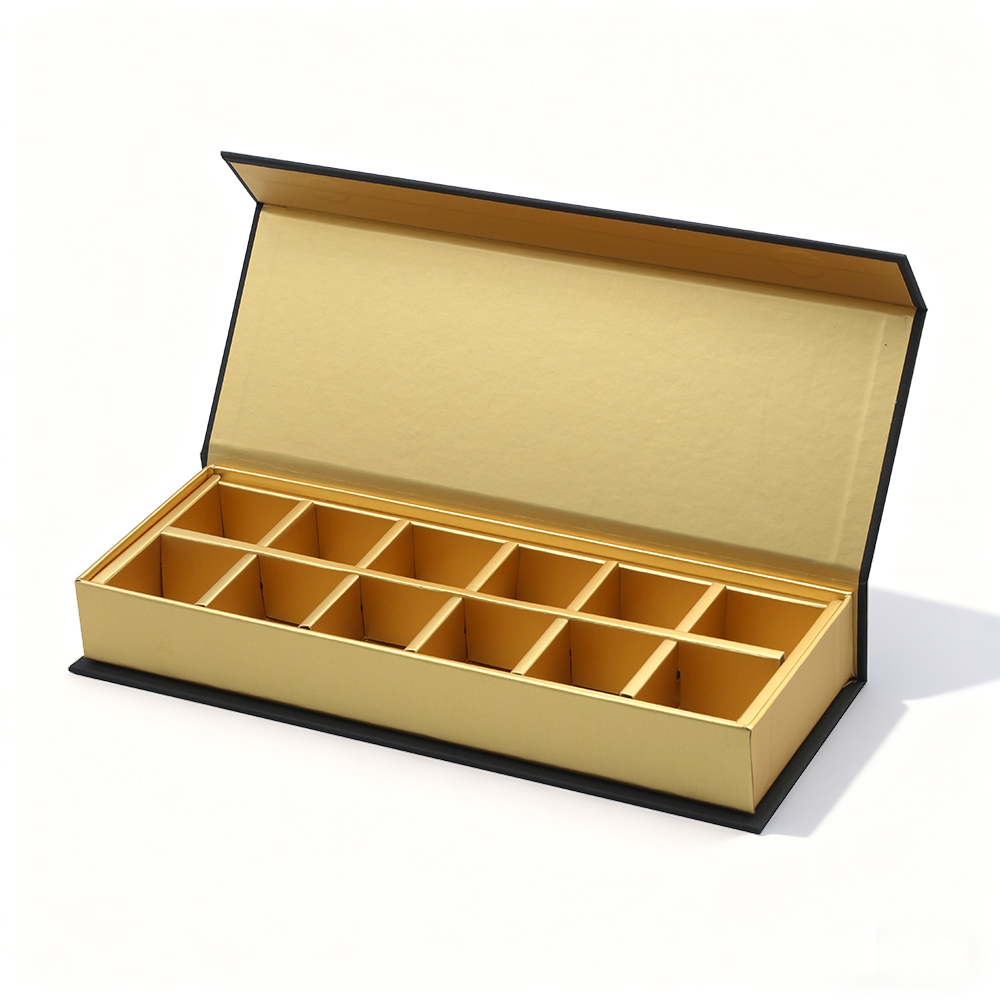 luxury custom design empty gold hard cover individual magnetic truffle chocolate gift dividers packaging boxes for chocolates