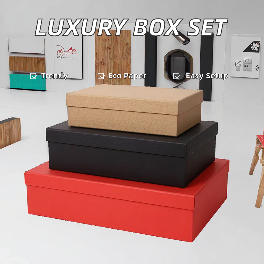 Luxury Lid Gift Box Set with Paper Bag Ready to Ship Features Matt Lamination Embossing Gold Foil Printing