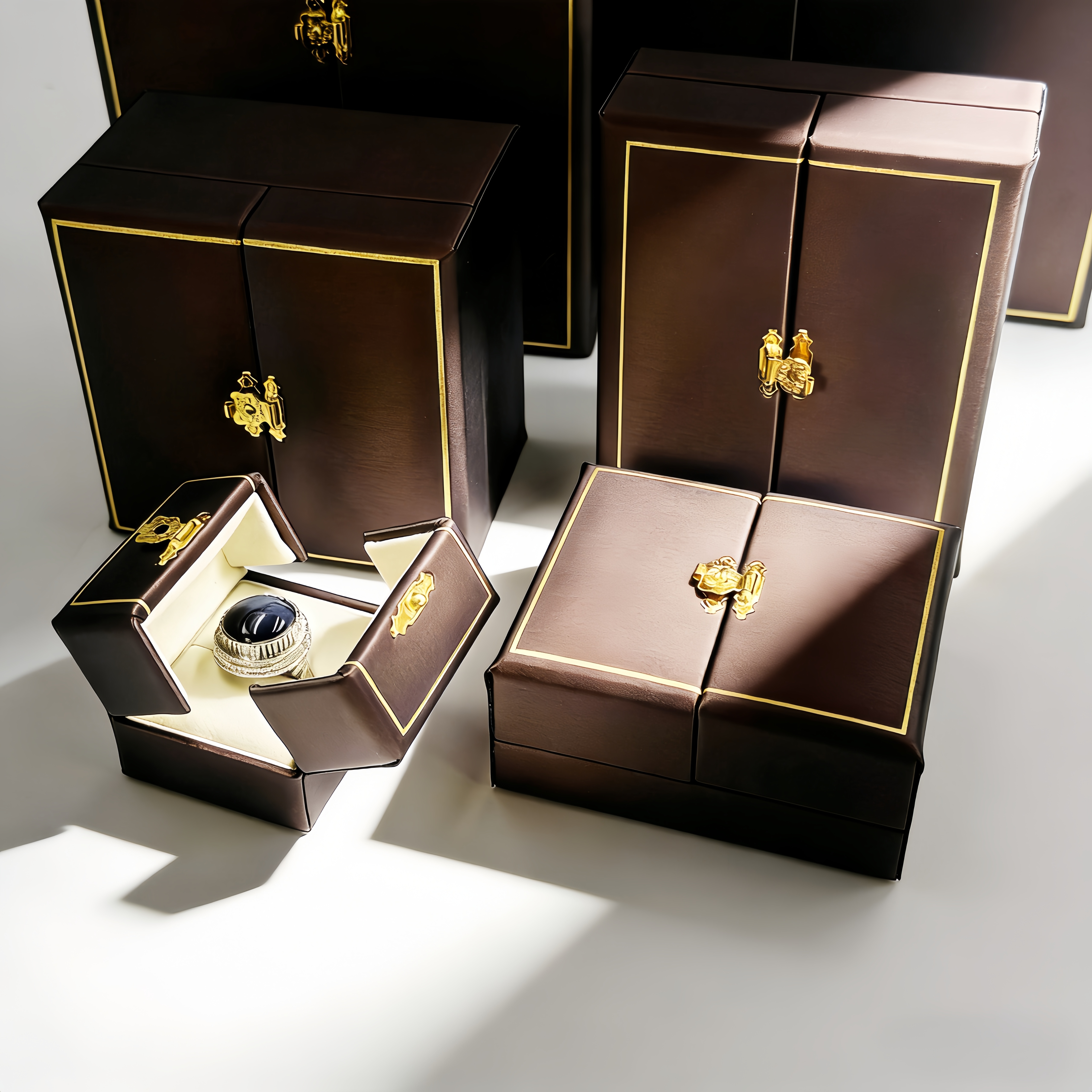 Factory High-end Customized LOGO New PU Brushed Leather Bag Jewelry Box Ring Necklace Jewelry Packaging Jewelry Box