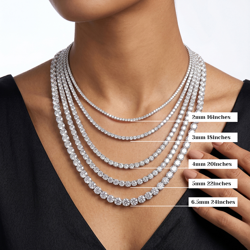 MON 01 Cheapest Price Hip Hop Moissanite Necklace 925 Sterling Silver Iced Out 2mm 3mm 4mm Moissanite Tennis Chain Necklace