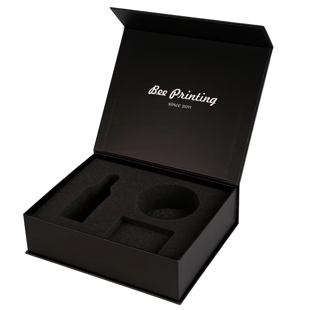 Luxury Folding Magnetic Black Makeup Gift Box Packaging with Satin Lined Inside Packing for Jewelry Cosmetic Perfume
