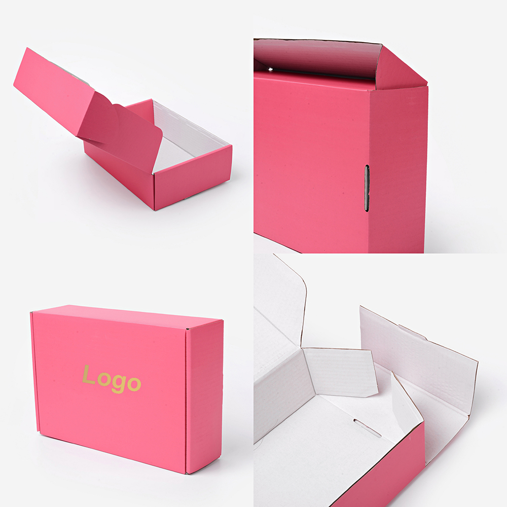 Custom Printed Pink Corrugated Paper Shipping Boxes With Logo Matt Lamination And Embossing Handling