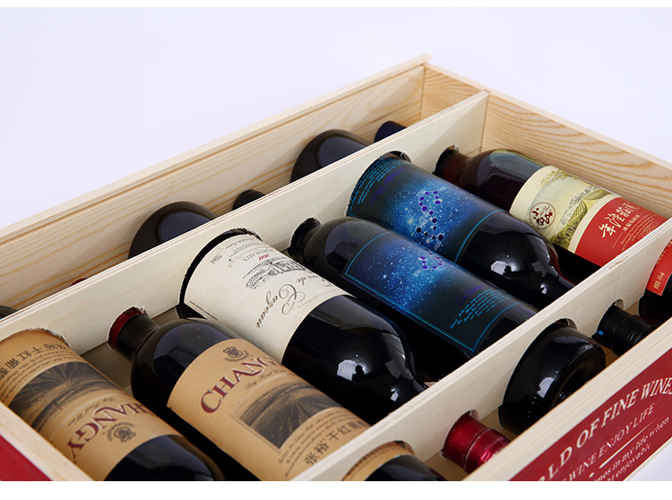 Custom Red Wine Bottles Packaging Box 6 Bottles Wine Gift Boxes Wood