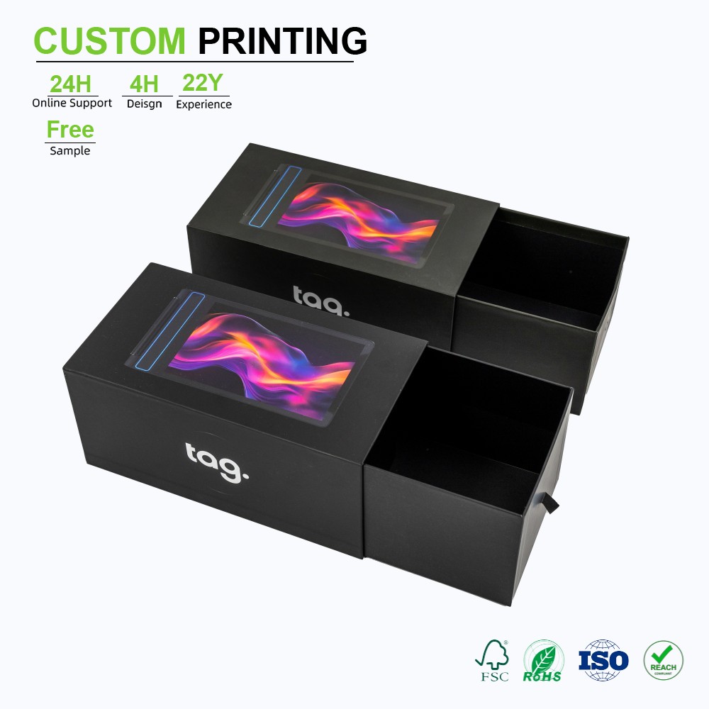 Custom Black Slide Drawer Boxes Luxury Rigid Gift Boxes Drawer Box For Electronics Packaging Gift Box Cosmetic Products Box