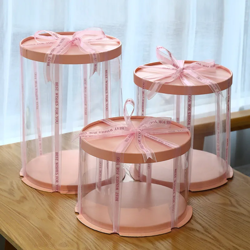 Wholesale Cake Packaging Box Cake Boxes in Bulk Transparent Pet PVC Food Flower Party Gift Round Squared Packaging Plastic with Printing Box