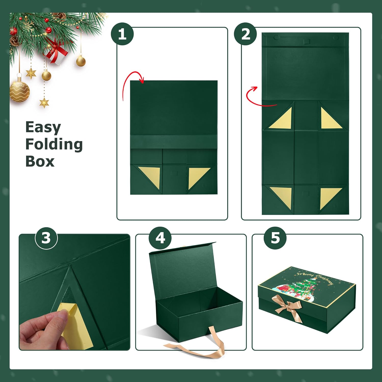 Giflsaidsprest Large Sturdy Luxury Christmas Magnetic Gift Box Lid 12.6x8x4.4 Inches Paper Made for Candle Perfect Holiday Gift