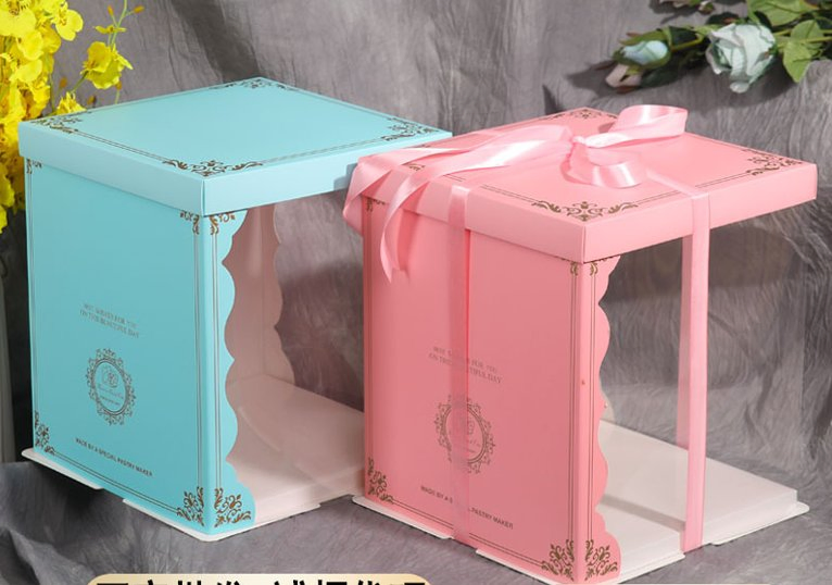 Wholesale Cake Packaging Box Cake Boxes in Bulk Transparent Pet PVC Food Flower Party Gift Round Squared Packaging Plastic with Printing Box