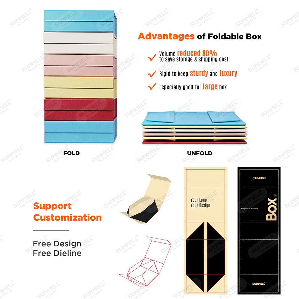 Custom Rigid Collapsible Packaging Magnetic Gift Box Large Folding Cardboard Black Luxury Gift Boxes With Handle Magnetic Lid