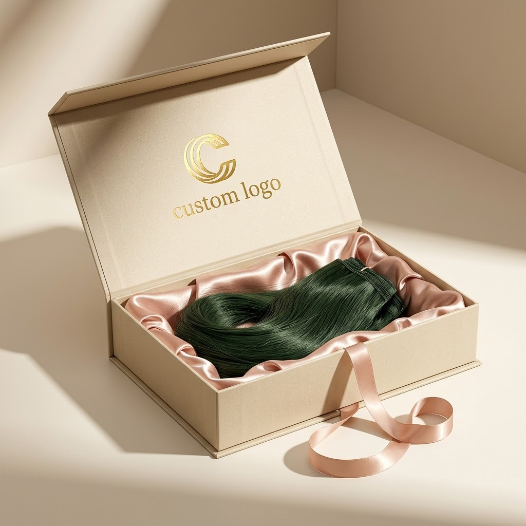 Custom Print Personalized Luxury Paper Magnetic Closure Gift Box With Satin Interior Hair Weave Packaging
