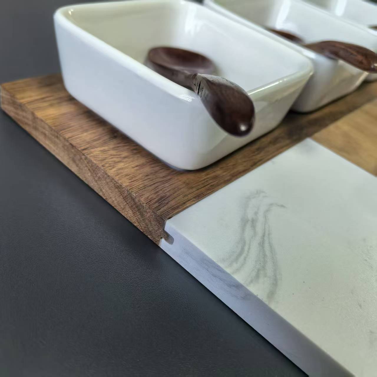 Factory Price 3 Ceramic Bowls Marble And Acacia Wood Cheese Board Knife Set Charcuterie Board Cheese Board Set For Kitchen Use
