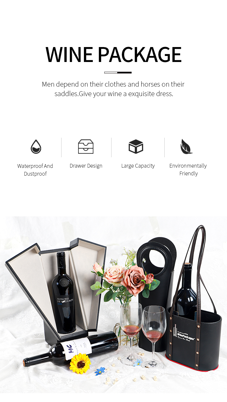 High Quality Wine Box Gift Leather Single Bottle Wine Gift Boxes Handle Hinged Carrier Wine Box Gift
