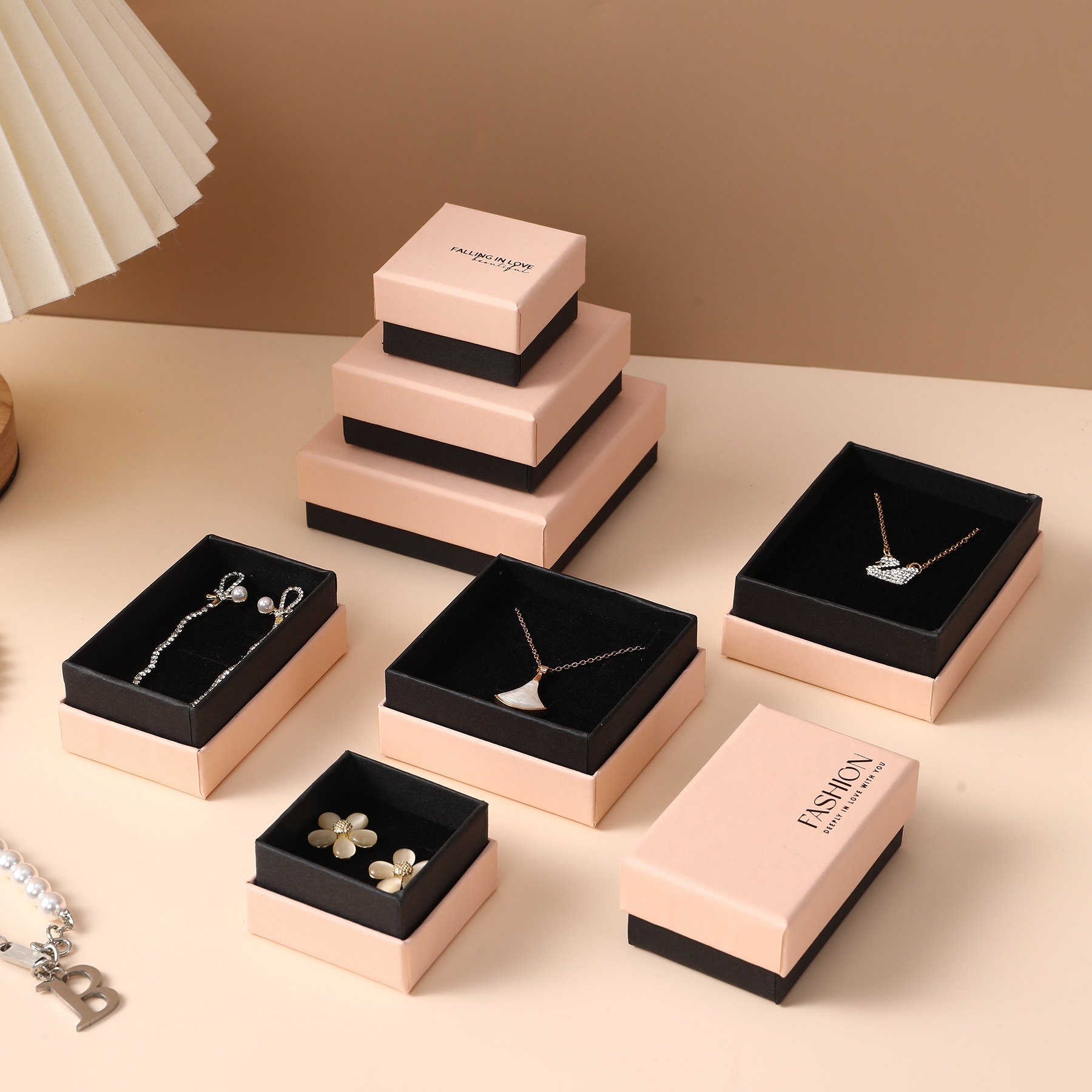 Pink Jewelry Packaging Gift Box Set with Rings, Earrings, Necklace Pendants and Jewelry Boxes - in Stock