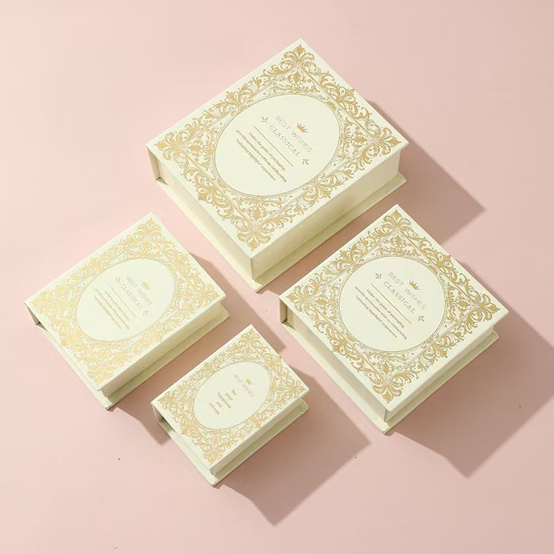 Custom Hot Stamping Logo Recyclable Embossing Book Shape Package GiftJewelry Box for Ring Pendant Storage Box