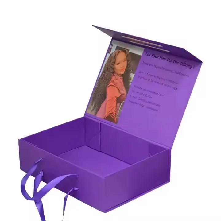 Rigid Cardboard Packaging Ribbon Magnetic Closure Folding Gift Boxes