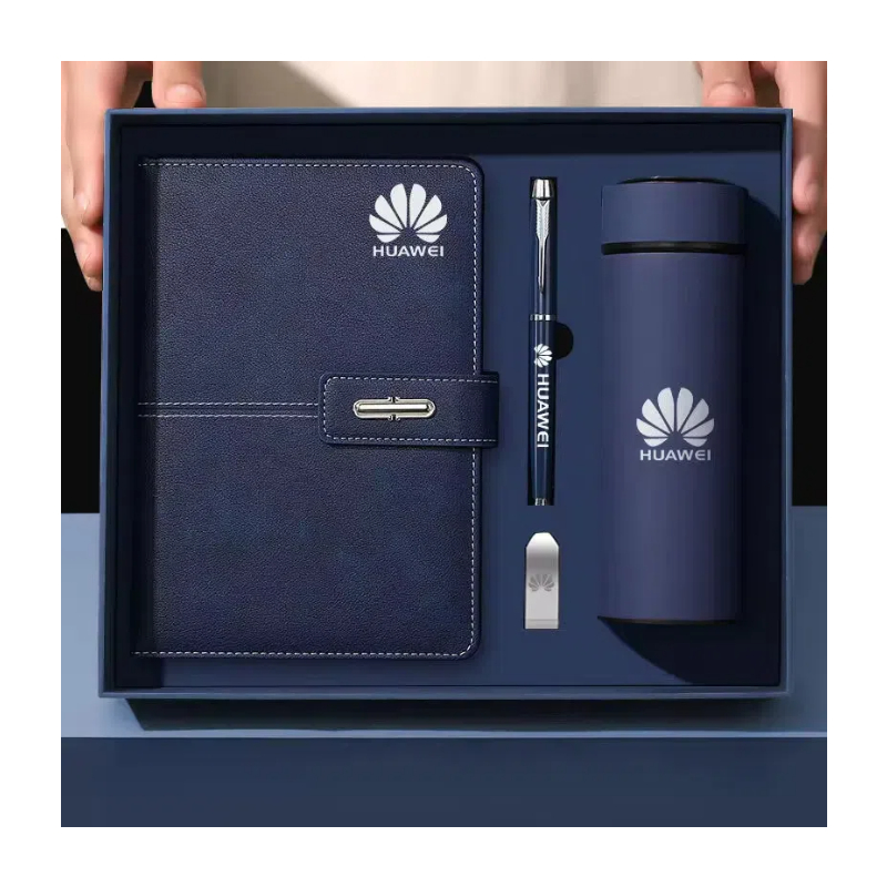 Custom Logo Luxury A5 PU Leather Notebook Journal Gift Set With Pen, Thermal Mug &amp; USB, Promotional Wholesale Business