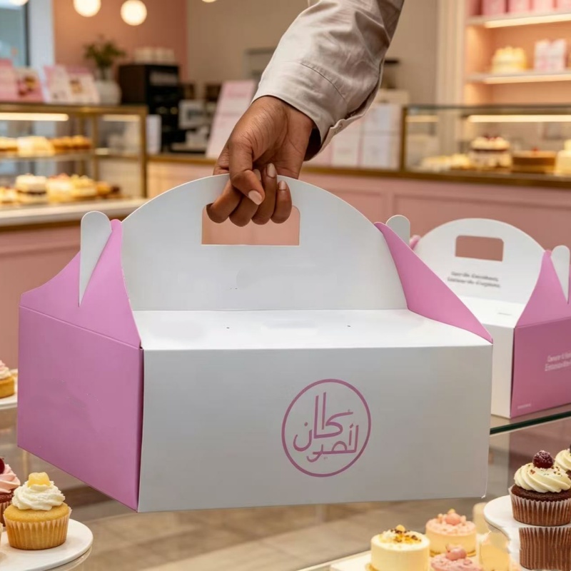 Custom Logo Pastel Gradient Paper Gable Packaging Box Cardboard Gift Boxes With Handle For Bakery Favor And Candy