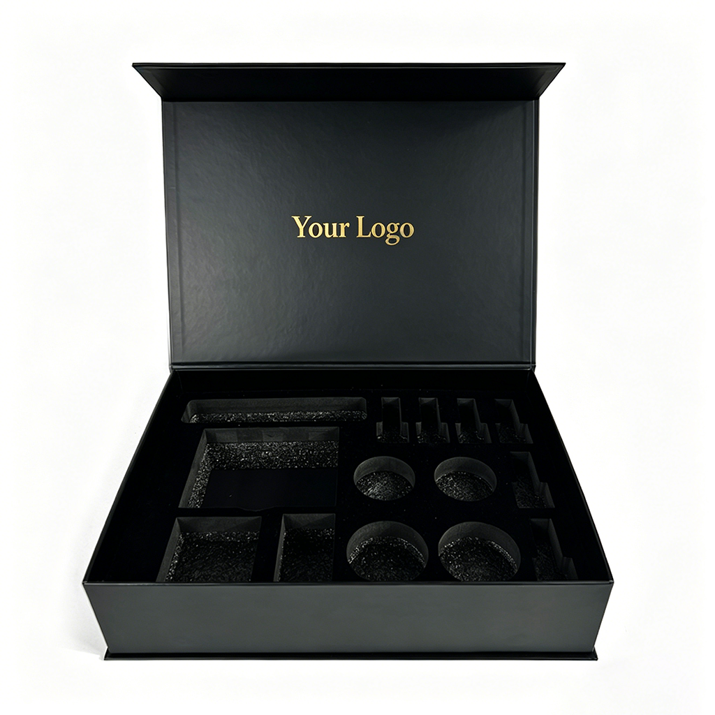Luxury Rigid Black Custom Gold Logo Eco-Friendly Recycled Materials Paper Cardboard Magnetic Flip Closure Gift Box