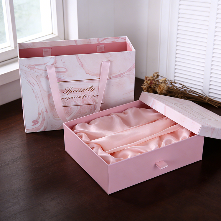 Customized Gift Box Premium Marble Texture Hand Carry Drawer Gift Box Simple Pink Fresh Souvenir Gift Box