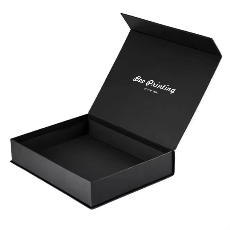 Luxury Folding Magnetic Black Makeup Gift Box Packaging with Satin Lined Inside Packing for Jewelry Cosmetic Perfume