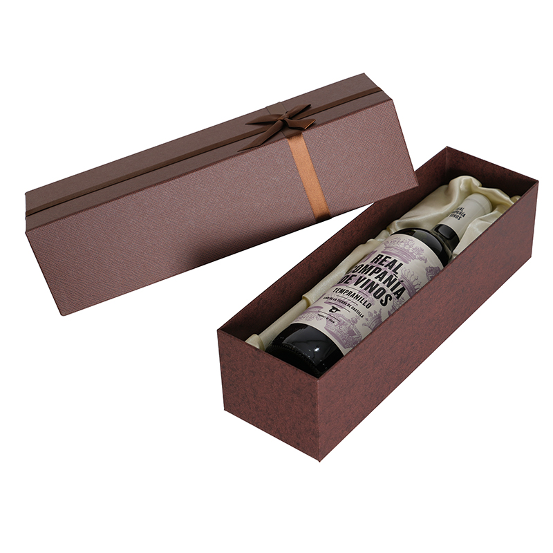 Custom Logo Rigid Carton Red Wine Single Bottle Box Ribbon Decorated Water Glass Box Rectangular Carton with PE Tray Built-in