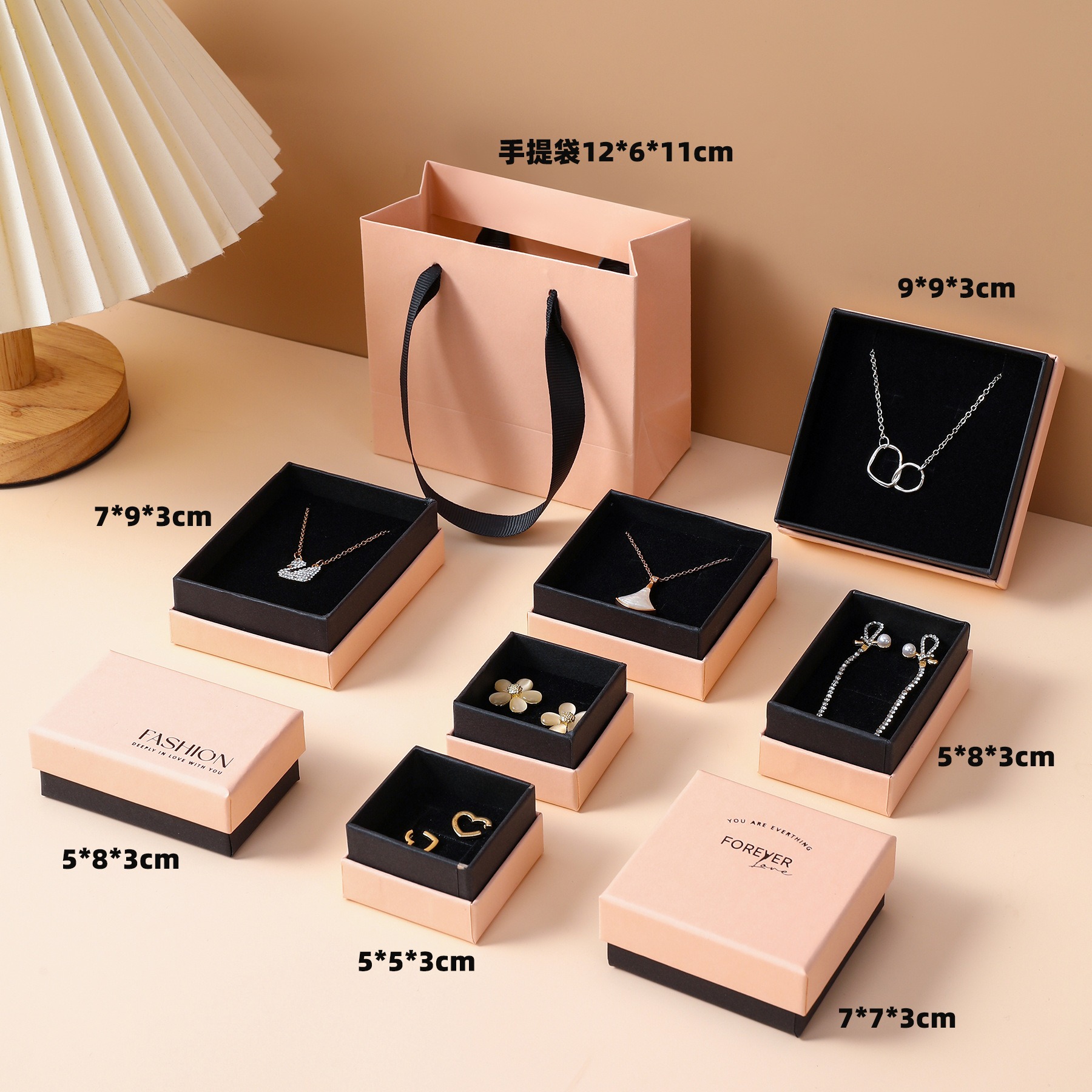 Pink Jewelry Packaging Gift Box Set with Rings, Earrings, Necklace Pendants and Jewelry Boxes - in Stock
