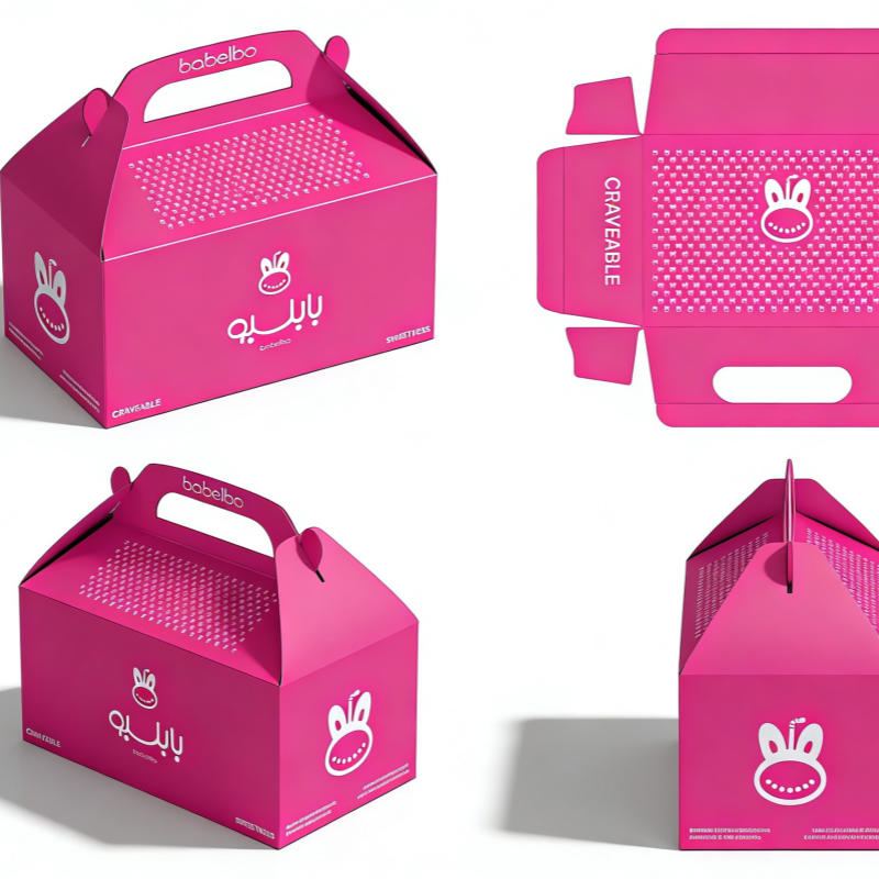 Custom Logo Pastel Gradient Paper Gable Packaging Box Cardboard Gift Boxes With Handle For Bakery Favor And Candy