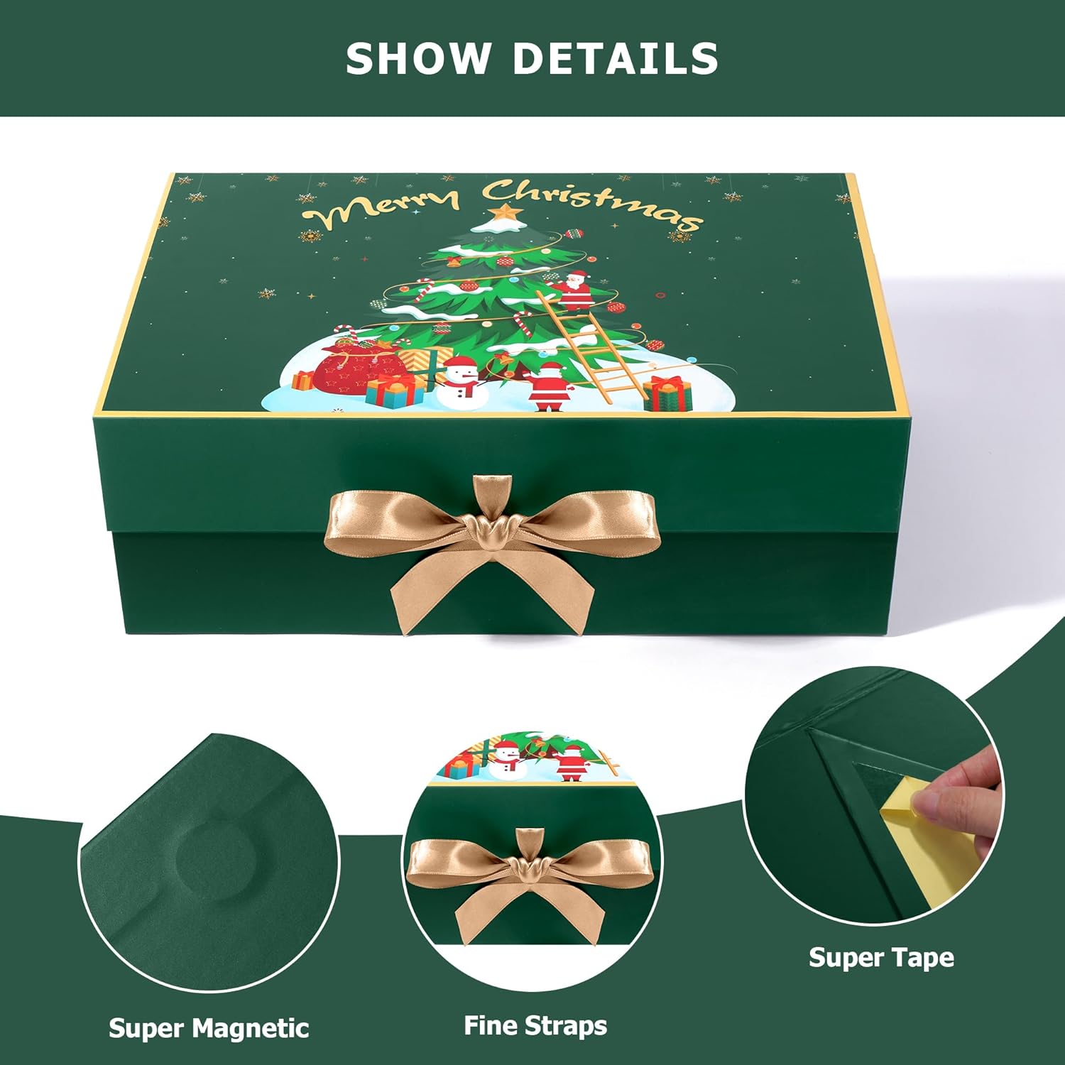 Giflsaidsprest Large Sturdy Luxury Christmas Magnetic Gift Box Lid 12.6x8x4.4 Inches Paper Made for Candle Perfect Holiday Gift