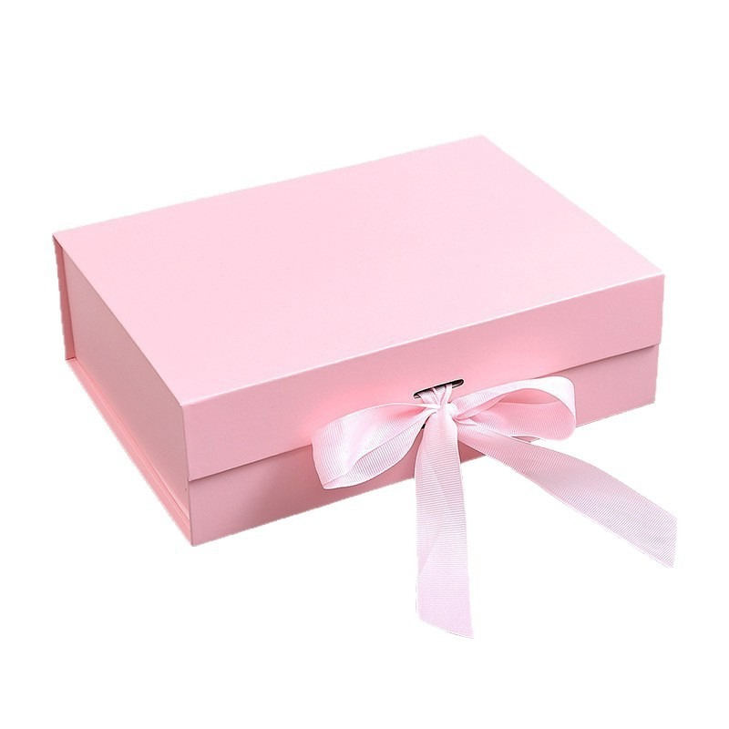 Custom Logo Recyclable Birthday Jewelry Wedding Pink Folding Paper Magnetic Luxury Cardboard Gift Packaging Box with Ribbon