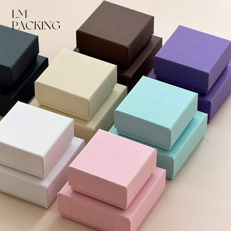 Stamped Logo Solid Color Brushed Finish Jewelry Packaging Box Matte Paperboard Necklace Earrings Ring Gift Box with Lid Base