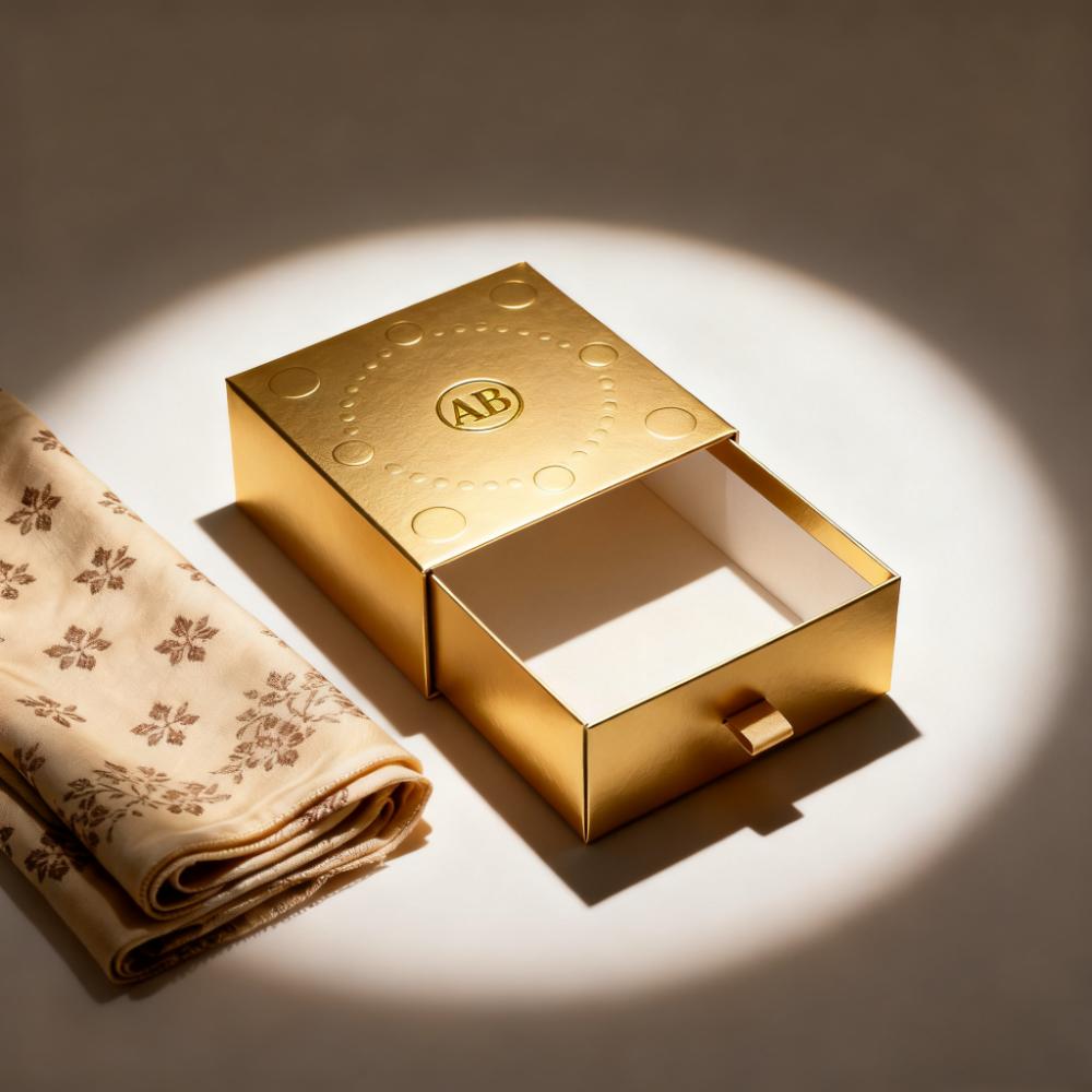 Customized Logo Deluxe Sliding Box Drawer Matte Laminated Cardboard Scarf Boxes Gold Foil Clothing Gift Boxes