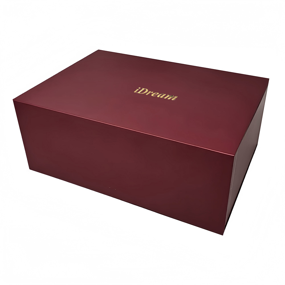 Wholesale Custom Luxury Folding Magnetic Gift Box Burgundy Ribbon Handle Hard Rigid Cardboard Packaging Box Clothing Paper Box