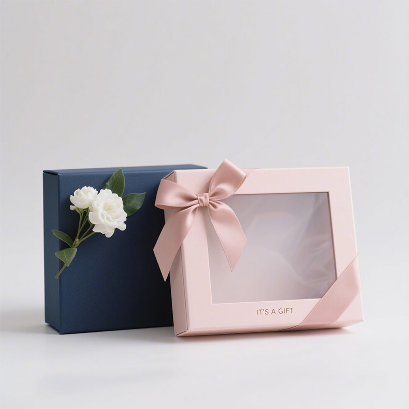 Wholesale Custom Cardboard with Ribbon Decoration Birthday Holiday Gift Box Sturdy Gift Box with Transparent Window