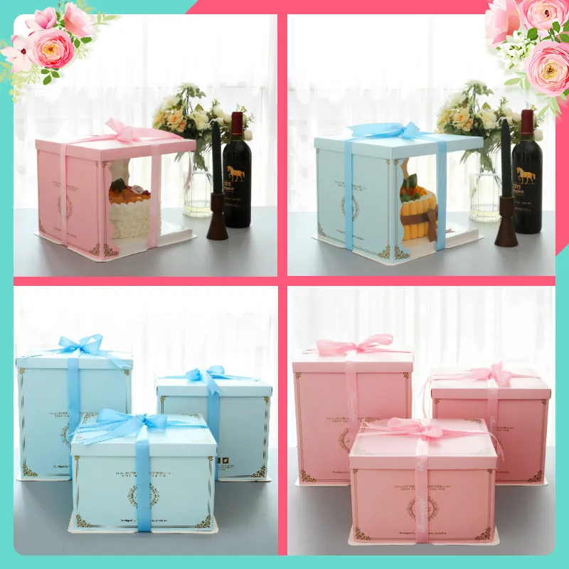 Wholesale Cake Packaging Box Cake Boxes in Bulk Transparent Pet PVC Food Flower Party Gift Round Squared Packaging Plastic with Printing Box