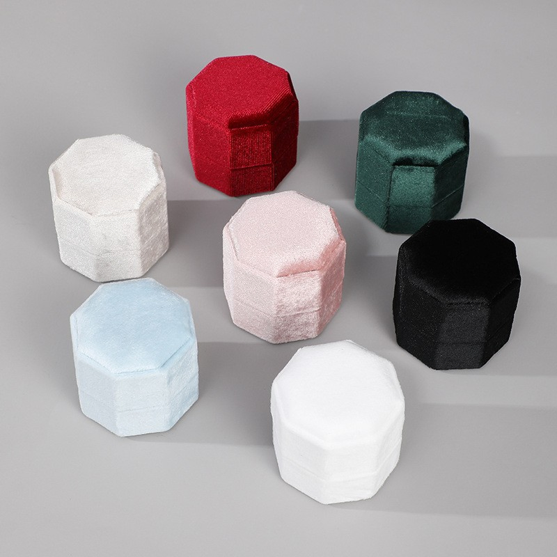 Custom Logo Velvet Jewelry Box 1/2/3 Slots Octagonal Ring Box Vintage Wedding Ring Gift Box