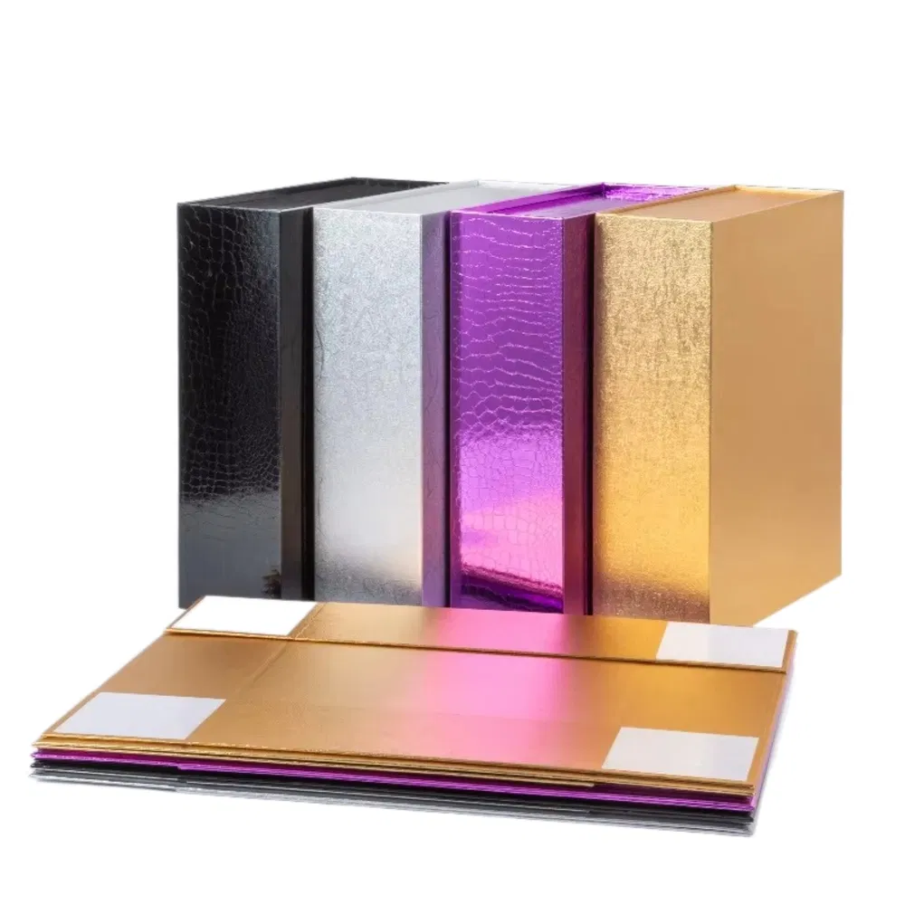 Wholesale Luxury Metallic Rigid Gift Boxes – Multi-Color Collection (Black, Silver, Purple, Gold) with Premium Festive Presents & Retail Packaging