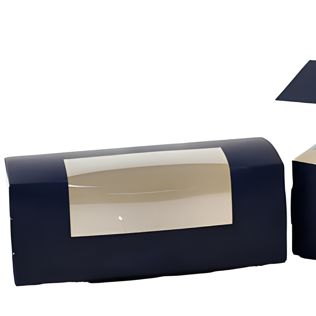 Navy Blue Art Paper Box Clear Window Cake Case Food Grade Pastry Bakery Container Varnishing Dessert Packaging Logo